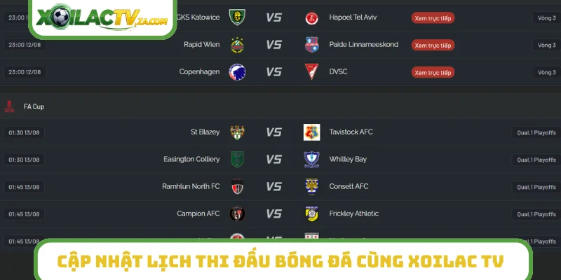 Cập nhật lịch thi đấu bóng đá cùng XoilacTV
