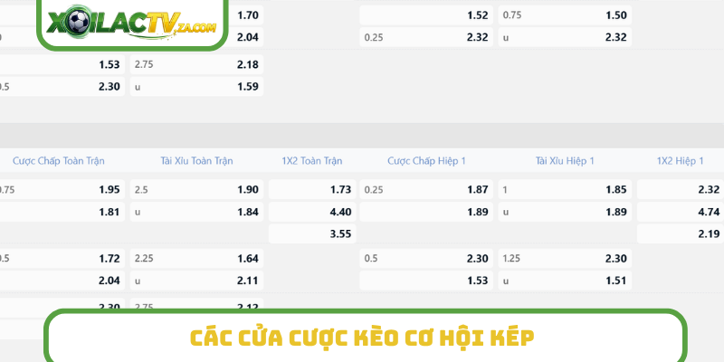 Các cửa cược kèo cơ hội kép