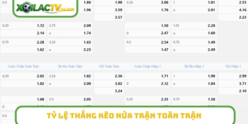 Tỷ lệ thắng kèo nửa trận toàn trận