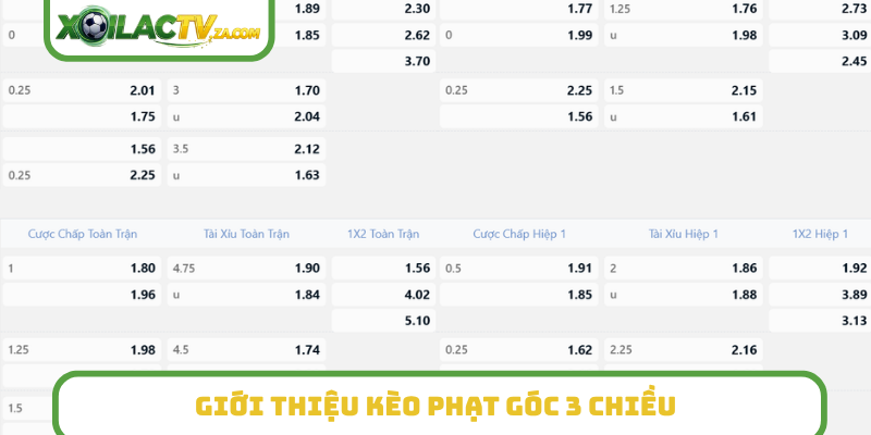 Giới thiệu kèo phạt góc 3 chiều